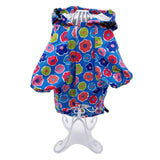 Dog Raincoat Hooded Leash Hole Waterproof Rain Coat Jacket Rainwear for Small Pet Cat Puppy (XS: Length - 10", Blue Flowers)