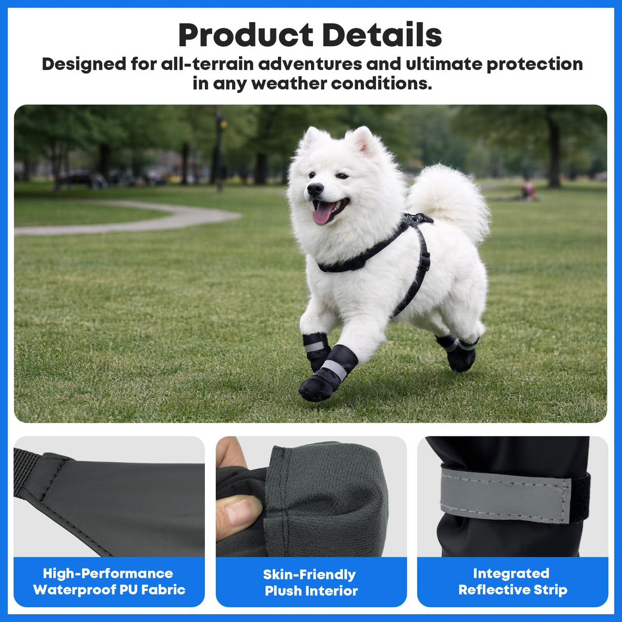 Winter Dog Boots with Leg Protection, Non-Slip Sole for Small & Medium Dogs - Waterproof Adjustable Straps, Paw Protector for Outdoor Walking & Hiking (L)