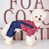 SMALLLEE_LUCKY_STORE Pet Clothes Costume Puppy Denim Overalls for Small Medium Dogs Cats Boys Bowtie Plaid Shirt Jeans Pants Outfits Chihuahua One Piece Jumpsuit,Red S