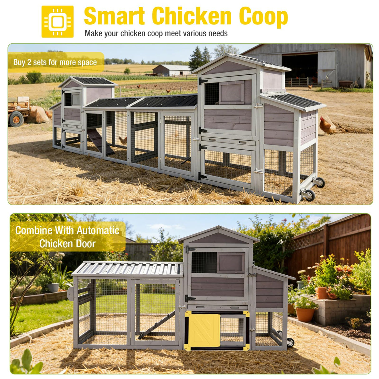 Aivituvin 80in Chicken Coop Mobile Hen House Outdoor Wooden Poultry Cage with Wheels Nesting Box Run