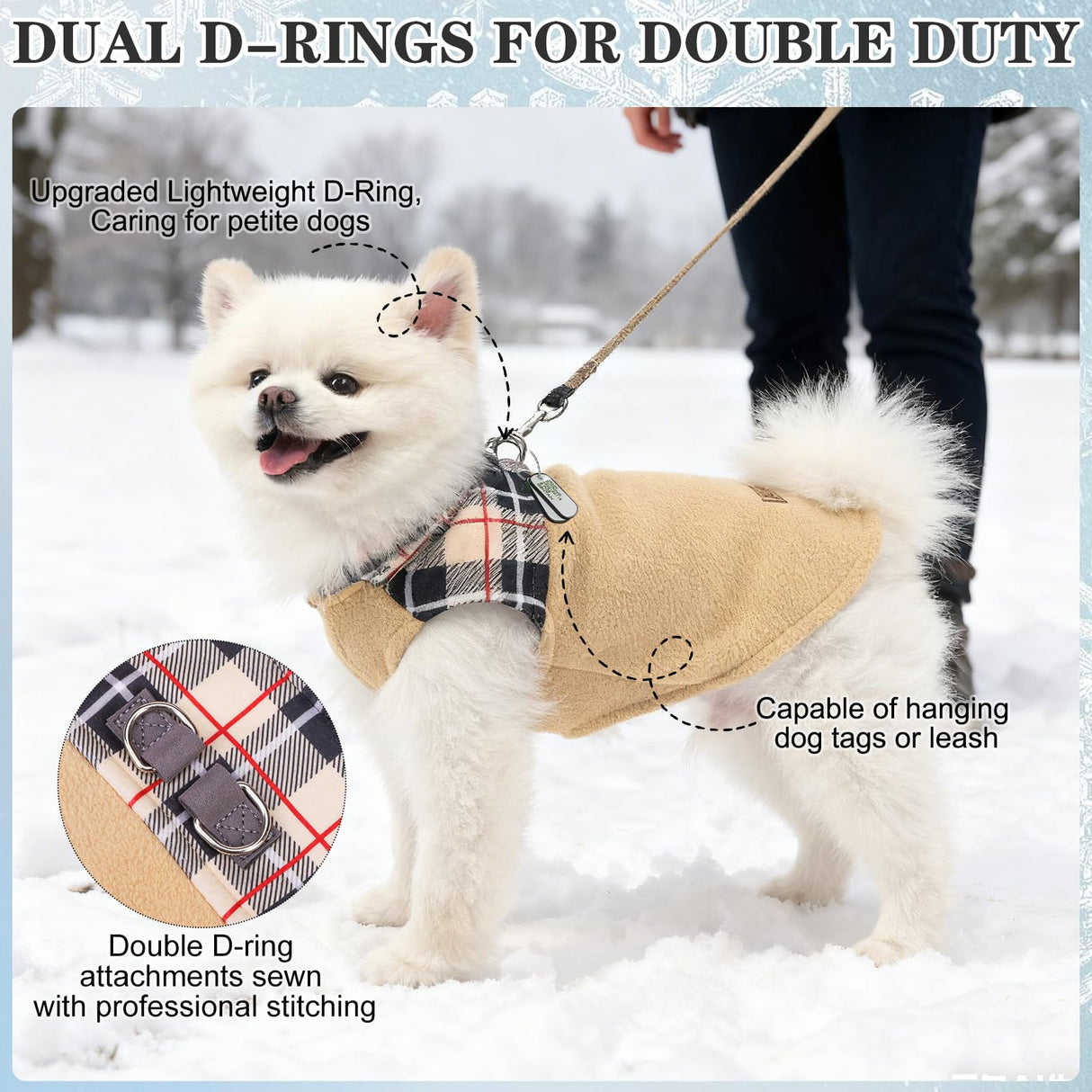 EXPAWLORER Fleece Dog Sweater - Classic Plaid Dog Jacket, Winter Coat Vest with 2 D-Rings for Leash, Pet Cold Weather Clothes, Sweatershirt for Boys or Girls