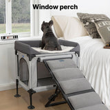 Veehoo Dog Bunk Bed, Dog Beds Attachment to Human Bed, Bedside Dogs Cot for Small, Medium Cats & Dogs, Pet Window Perch, Grey