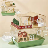 12 in 1 Clear Acrylic Hamster Cage with All Accessories,13.5''L* 10''W* 15''H Dwarf Hamster Cage,Magnetic Connection Small Hamster Enclosure,Garden Style Wooden Mouse Cage for Pet Mice(2-Layer,Green)