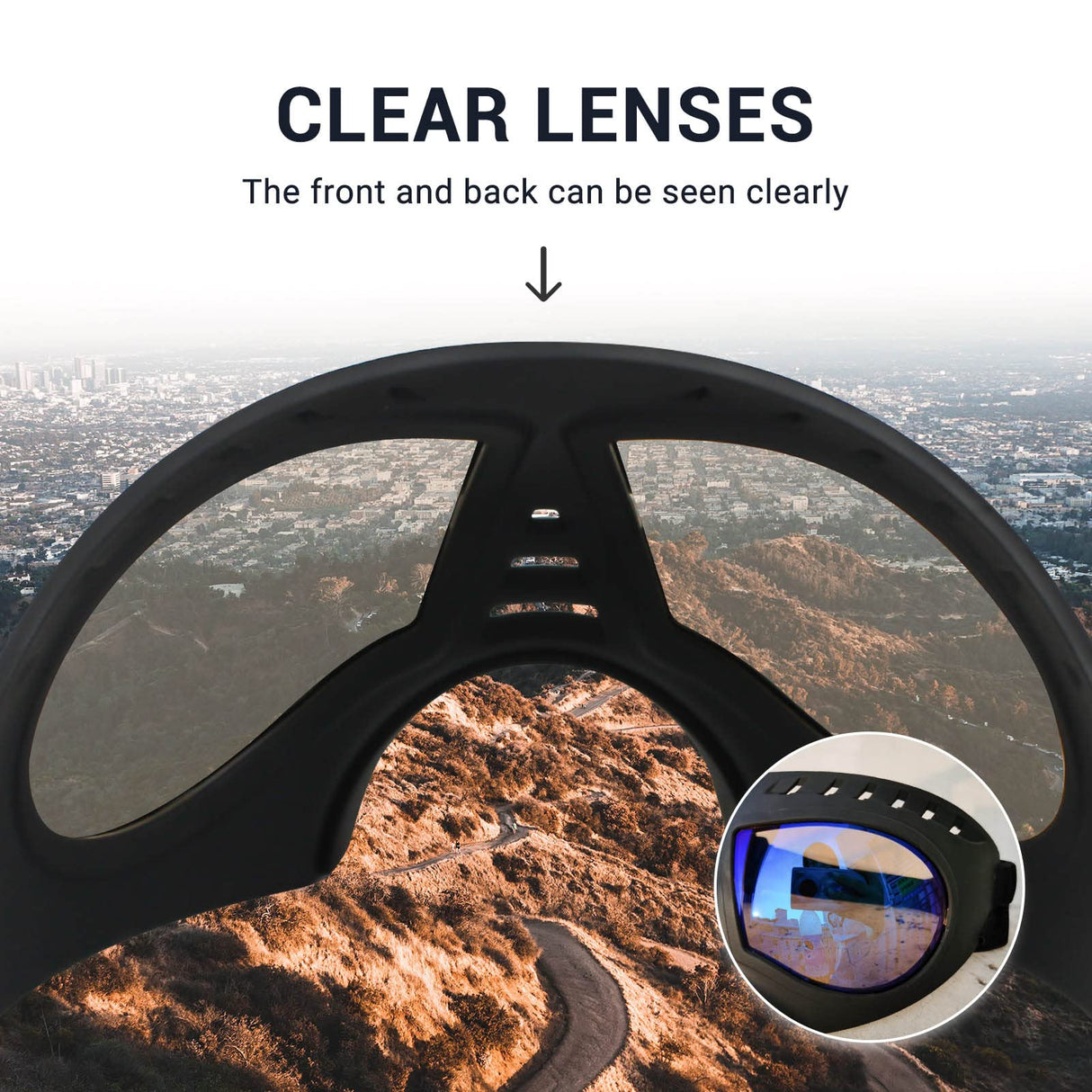 PETLESO Large Dog Goggles Pet Eyes Protection for Medium to Large Breed, Windproof Snowproof UVproof Dog Sunglasses for Outdoor Hiking/Cycling/Driving, Soft Frame Adjustable Straps, Clear Blue Lens