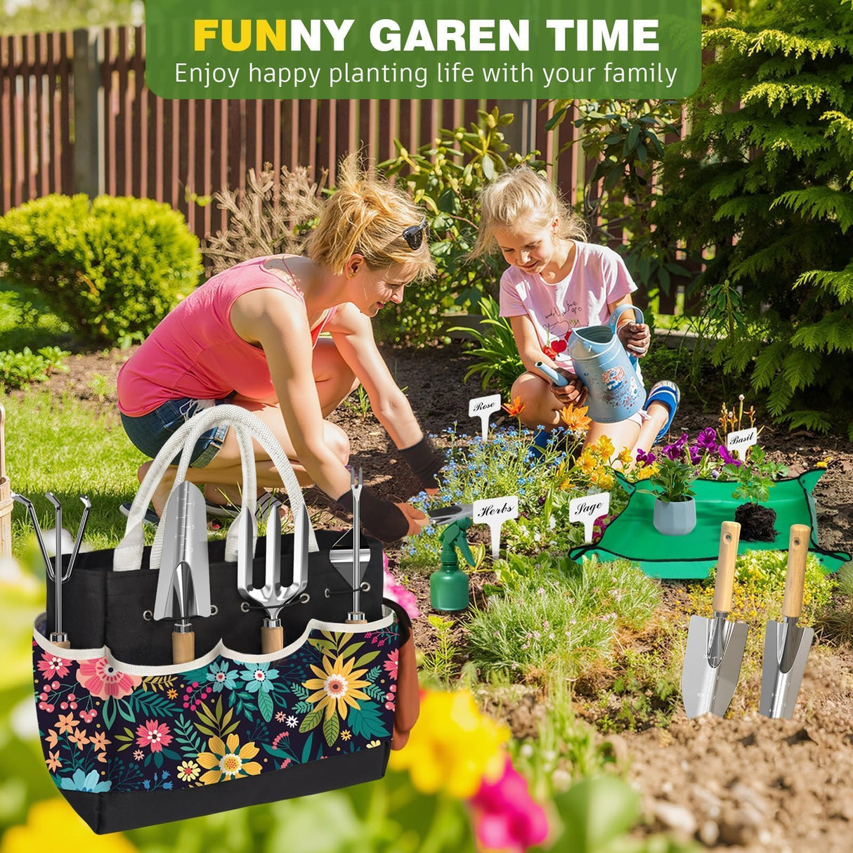 22Pcs Gardening Tools Set for Women Heavy Duty Garden Hand Tool Kit Garden Gifts for Mothers Day Mom Beginner Gardening Accessories with Tote Bag/Shovel/Repotting Mat/Plant Labels/Gloves-Black