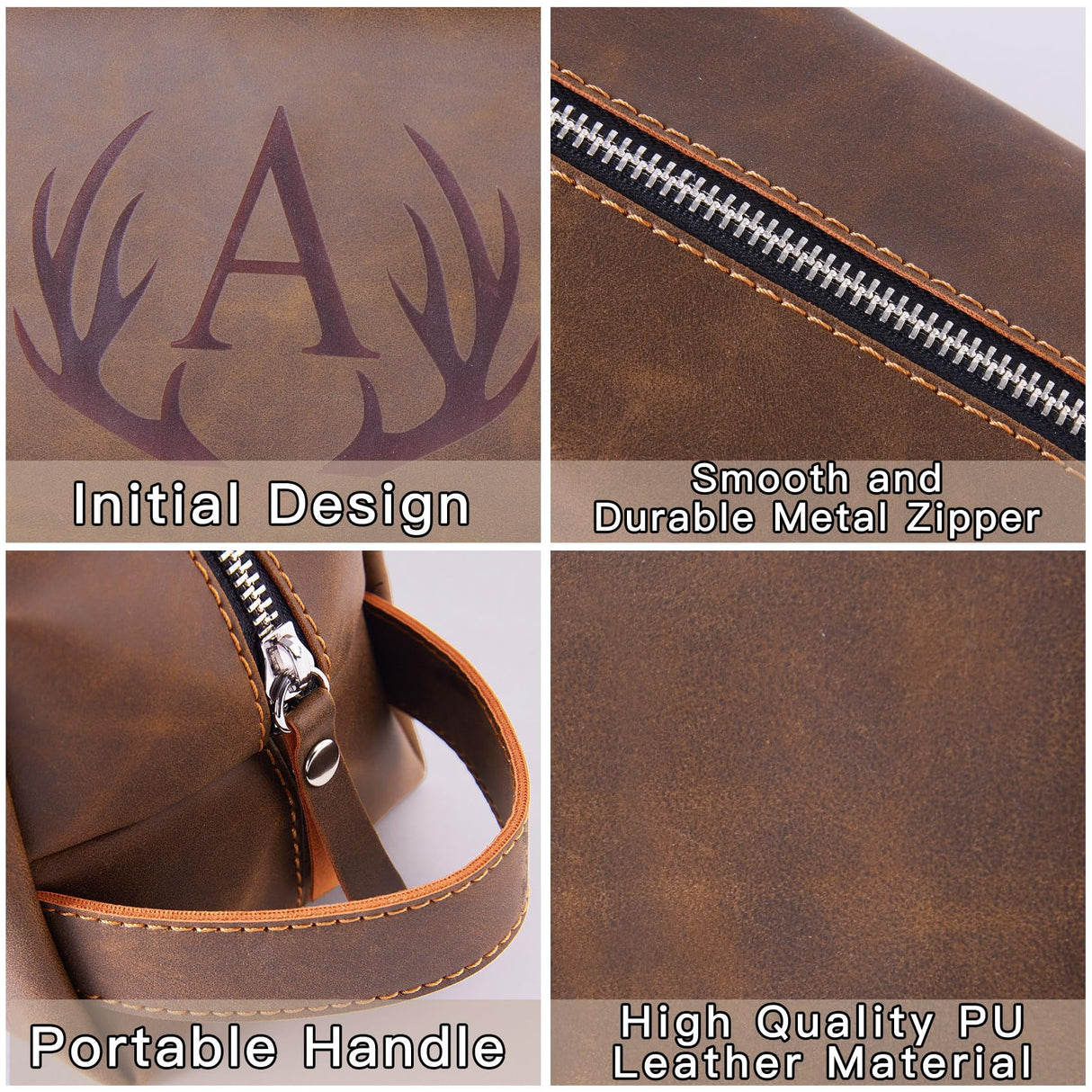 Aganmi Personalized Fathers Day Birthday Gifts for Men Father New Dad Papa Elderly Dad Travel Toiletry Bag Initial PU Leather Shaving Bag for Toiletries Accessories Travel Essential Storage Bag (C)