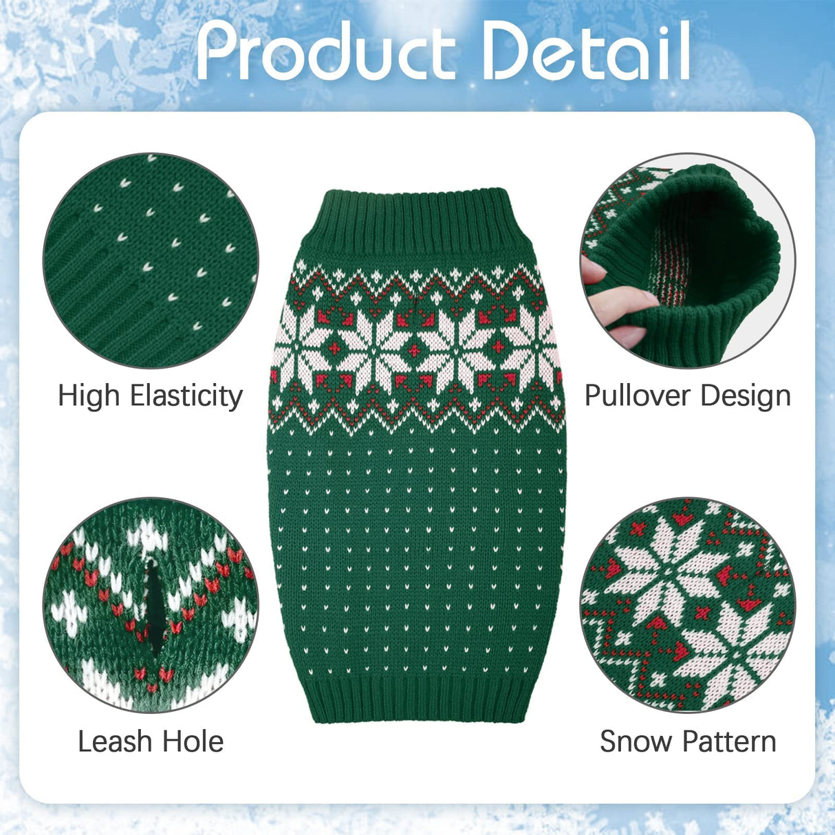 Kuoser Dog Christmas Sweater, Soft Warm Xmas Sweaters for Small Medium Large Dogs Boy Girl, Comfortable Dog Sweater with Leash Hole Snowflake Puppy Knit Outfit for Holiday Winter Fall, Green 2XL