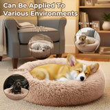 Calming Anti-Anxiety Donuts Dog And Cat Bed, Round Fluffy Soft Washable Small Medium Pet Bed For Puppy & Kitten, Cuddler Warming Comfortable Cushion, Luxury Anti-Slip Waterproof Mute Base 24in (Camel)