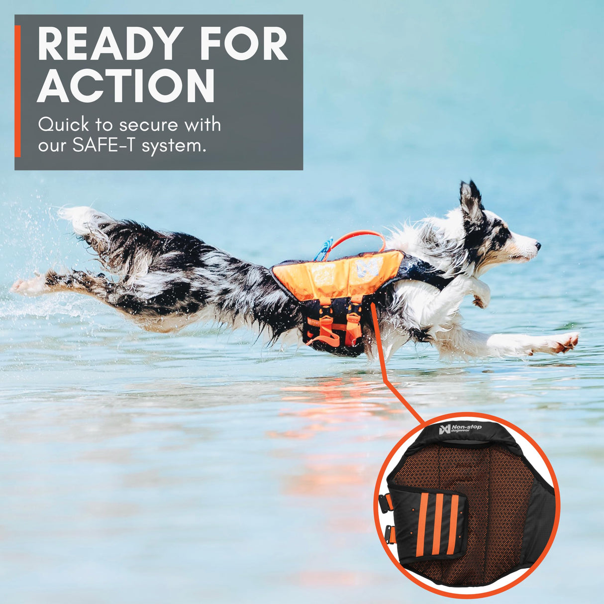 Non-stop dogwear Protector Life Jacket, Innovative Dog Life Jacket, Breathable Dog Swimming Vest with Ergonomic Design for Full Freedom of Movement, Black/Orange, Size 3