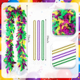 LEIFIDE 5 Pcs Mardi Gras Dog Costume Mardi Gras Pet Mask with Collar Carnival Masquerade Pet Accessories Set Golden Green Purple Puppy Dress up Feather Boa for Medium Large Dogs Outfit Decor
