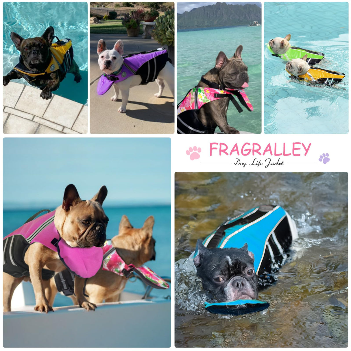 Dog Life Jacket, French Bulldog Life Vest for Swimming Boating, Dog Swim Vest with Chin Float and Rescue Handle, High Flotation Puppy Life Jackets (Chest Girth: 17" to 30", Weight: 17" to 28" LB)