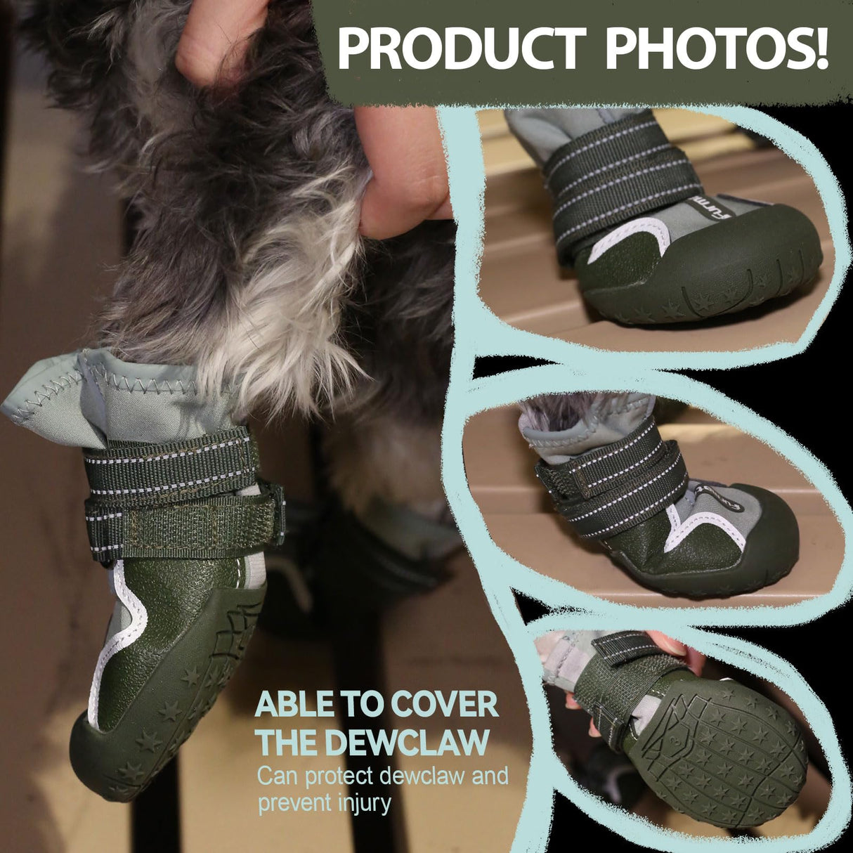 Furmate Dog Shoes for Large Small Medium Dogs,Dog Booties for Indoor Hardfloors Anti-Slip,Reflective Strip Waterproof Dog Boots & Paw Protectors for Outdoor Walking Hot Pavement,Winter Snow (Green-2)