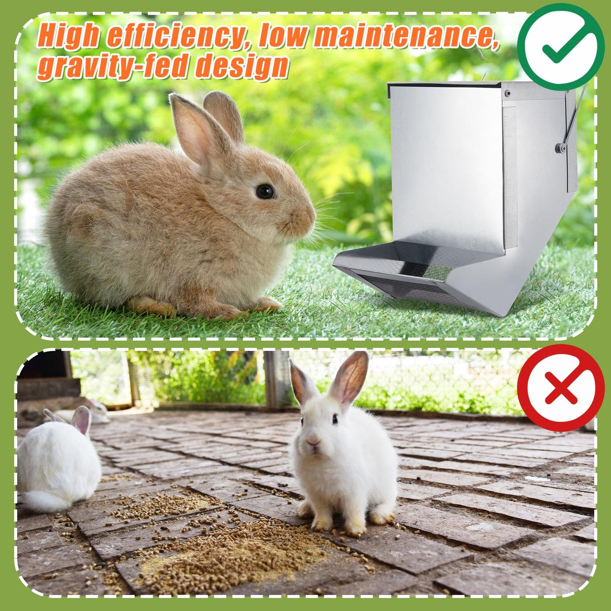 Maxcheck 2 Pcs Rabbit Feeder for Cages Small Animal Food Dispenser with Lid Metal Chicken Grit Oyster Shell Feeders Outside(4.7 Inches,Mesh Bottom,Silver)