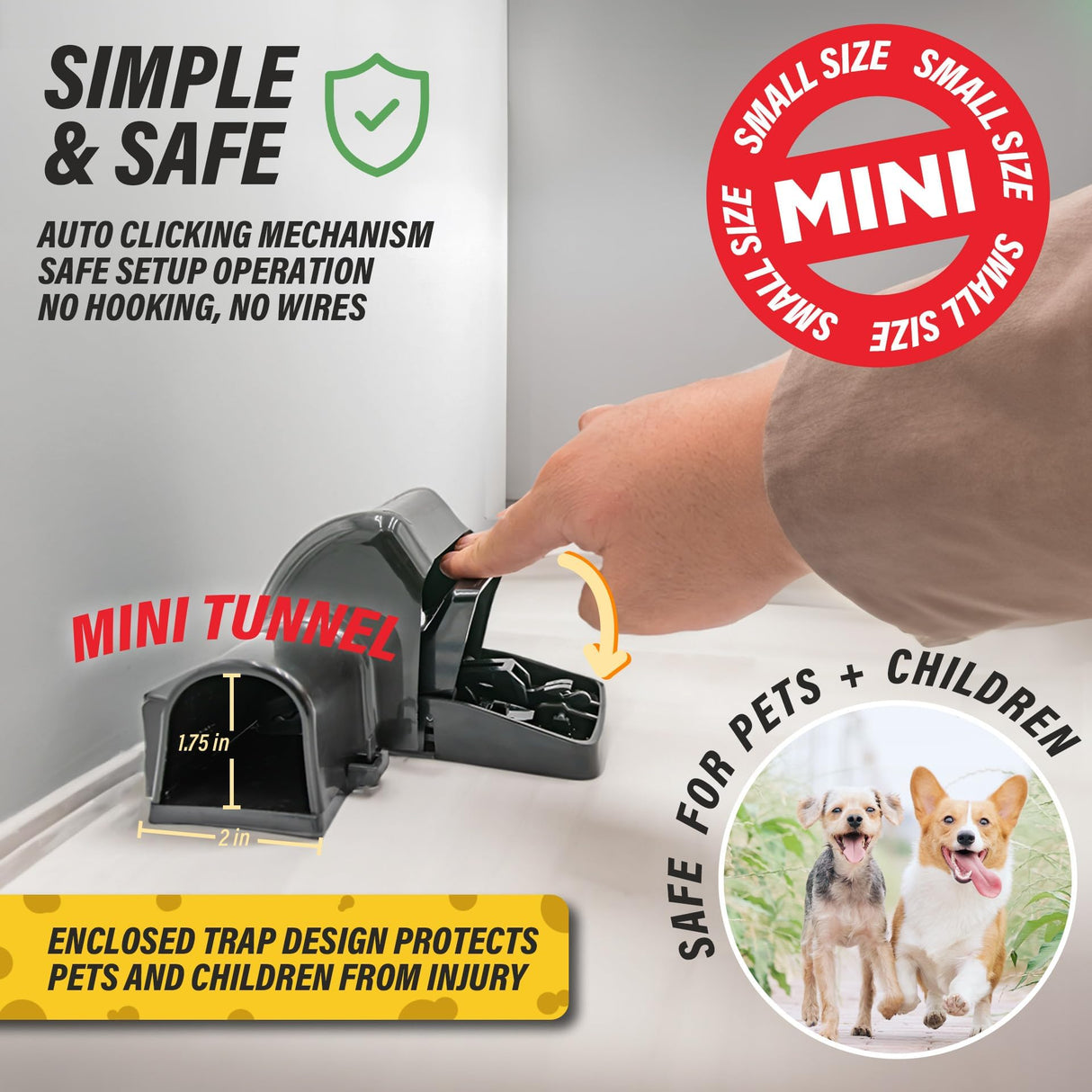 Tratper Mouse Tunnel Traps. Prevents Accidental Triggering with Dual Tunnel Design. Covered Snap Traps for Humane Kill, Safe and Reusable, Pest Control for Mice, Indoor & Outdoor Use, 4 Pack