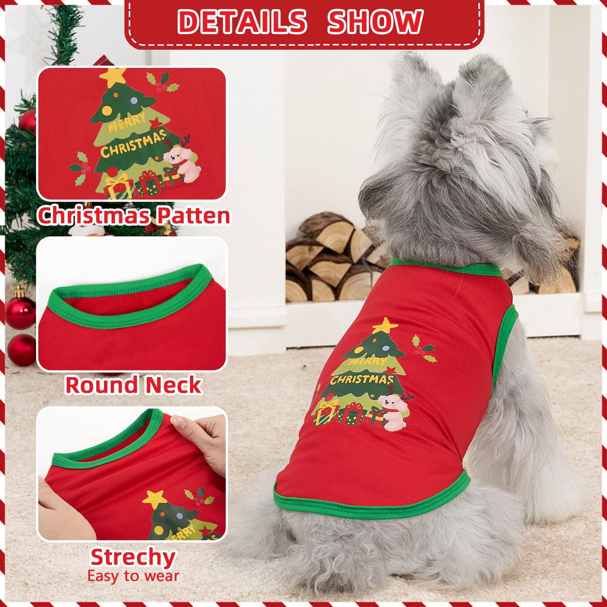 XPUDAC 4 Pack Christmas Dog Shirts Doggy Sleeveless Vest for Small Medium Large Dogs Boy Girl Xmas Puppy Tank Top Tee Shirts Pet Outfit Costume Cat Apparel, Red, Green, Black, 4XL