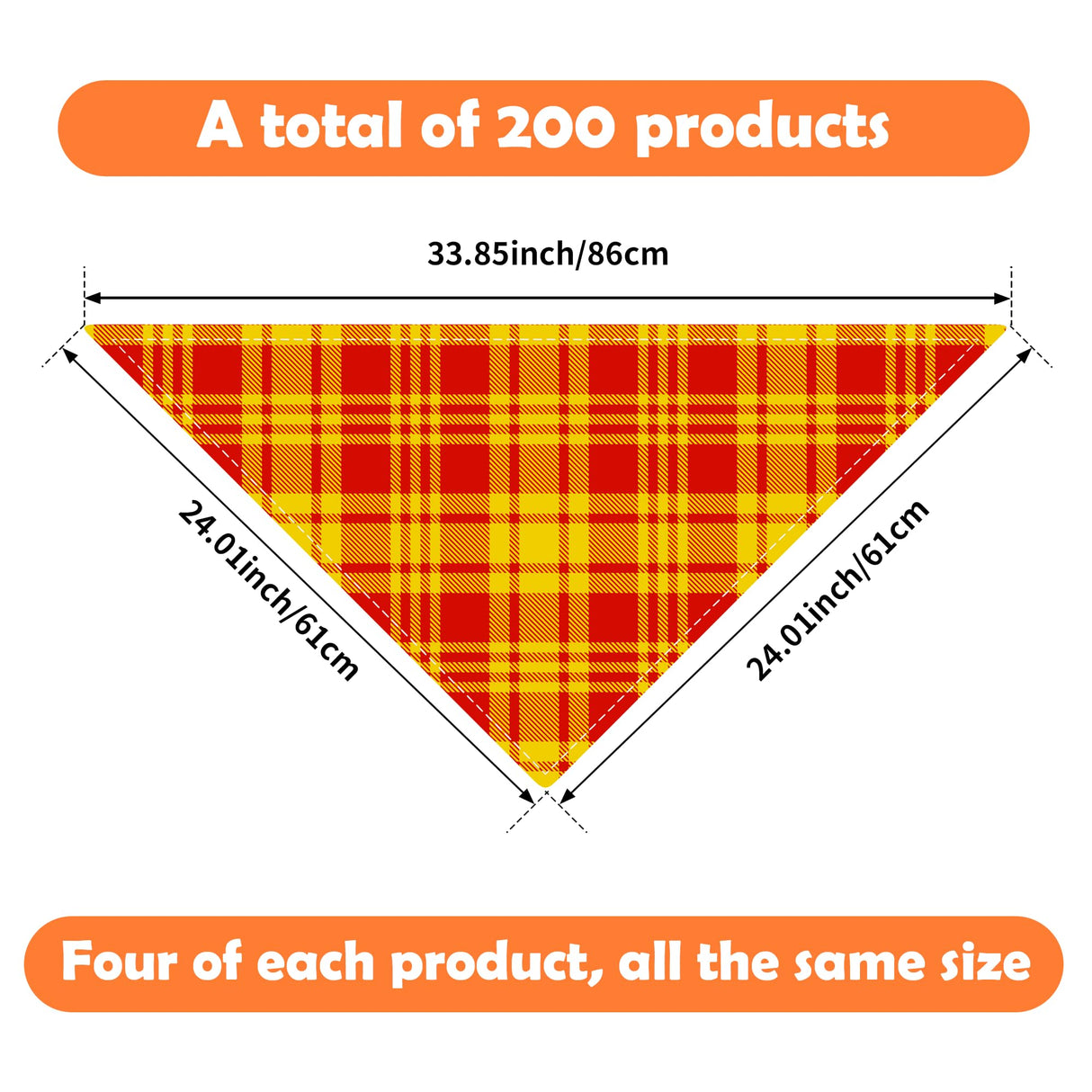 JpGdn 200PCS Dog Bandanas Plaid for Large XL XXL Breed Dogs Bulk Big Dog Bandanas Kerchief Washable Stitching Edge Selvedge Sewing Triangle Bibs Head Scarves Scarfs for Grooming Accessories