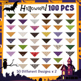 Huhumy 100 Pcs Halloween Dog Bandanas Bulk Pumpkin Ghost Bat Dog Scarf Triangle Pet Neckerchief Bibs Adjustable Washable Pumpkin Puppy Costume Accessories for Grooming Supplies Small to Large Dogs Cat