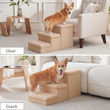 Dog Stairs with Storage, 3-Step Sturdy Dog Steps for Small Medium or Large Older Dogs Cats, Folding Pet Stairs Climbing Sofas, high beds, Windows and Cars (Beige, No Condo,16.7" H)