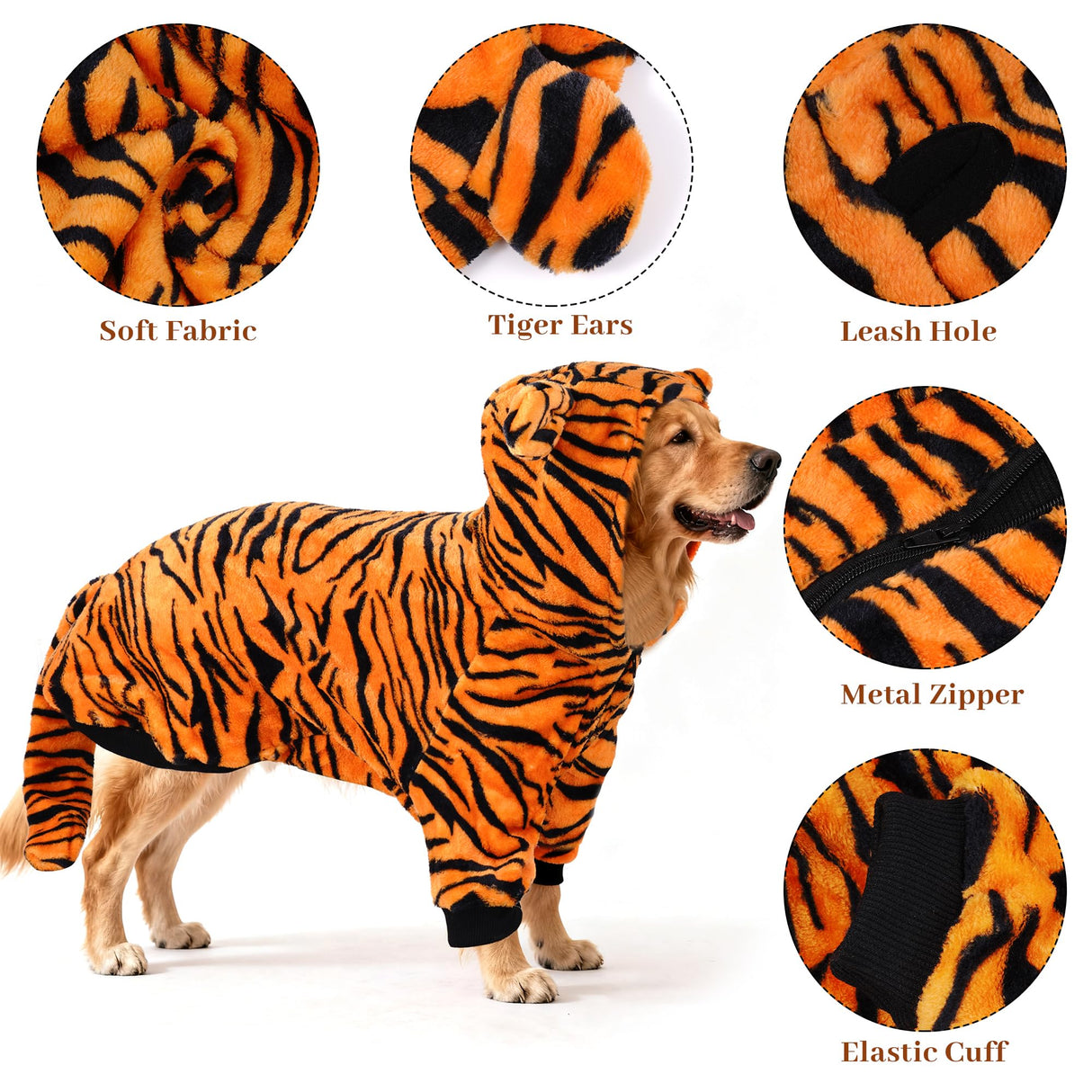 Topbuti Dog Halloween Tiger Costume Pet Funny Cosplay Clothes Dog Hoodies Sweaters Cat Coat Warm Winter Sweaters Outfits for Small Medium (Medium)