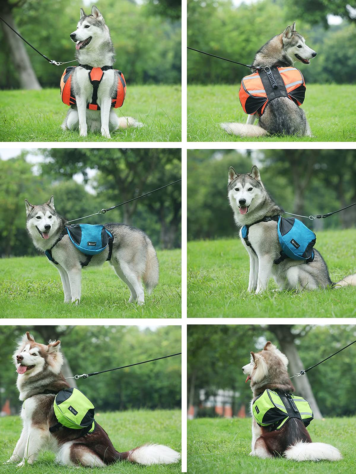 Lifeunion Polyester Dog Saddlebags Pack Hound Travel Camping Hiking Backpack Saddle Bag for Small Medium Large Dogs (Neon Green,L)