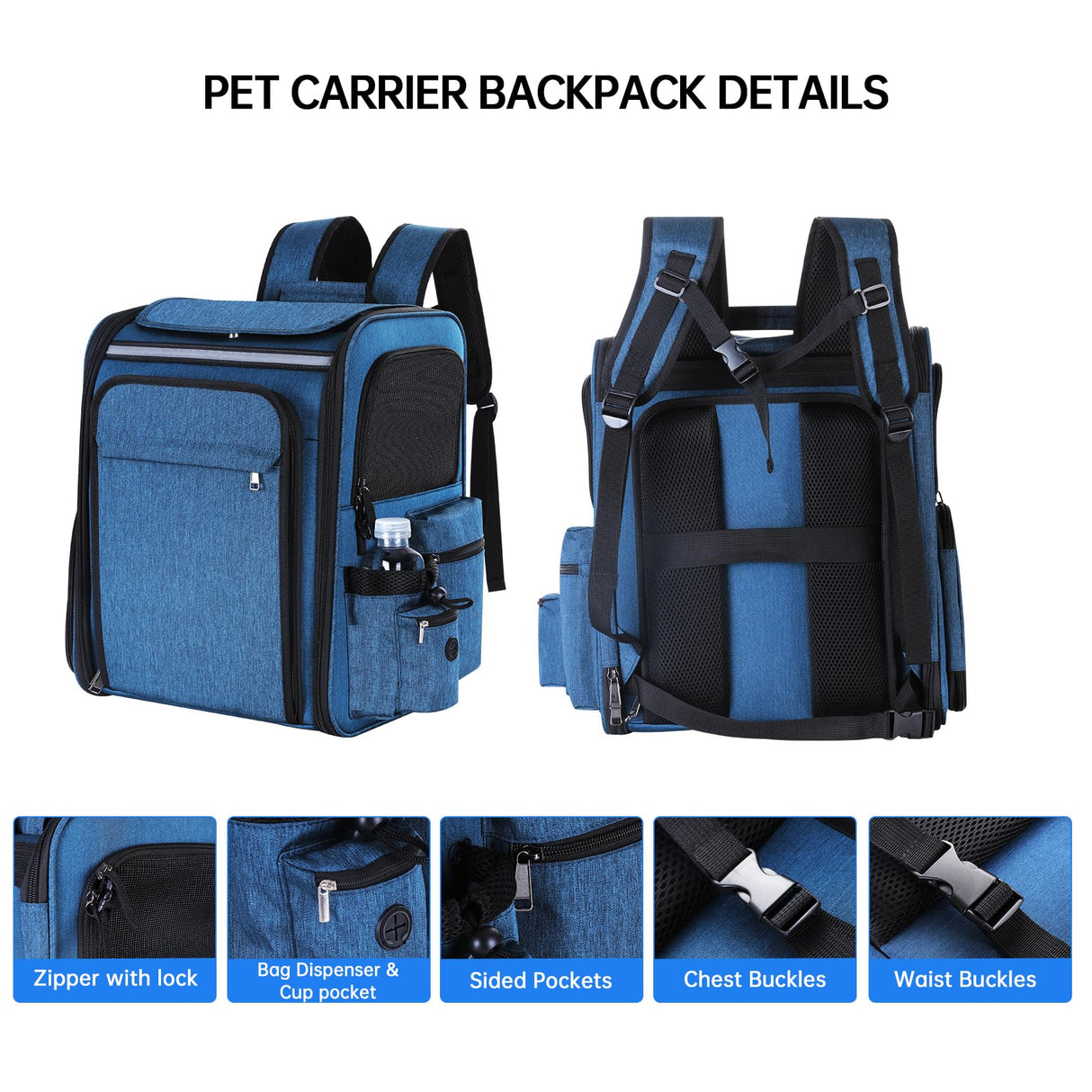 Groxkox Cat Carrier Backpack for Travel,Dog Carrier Backpack for Large cat, Small Dogs,Puppies Up to 20 Lbs,Expandable Cat Backpack for Outdoor Hiking,Pet Carrier Backpack,Cat Backpack Carrier (Blue)