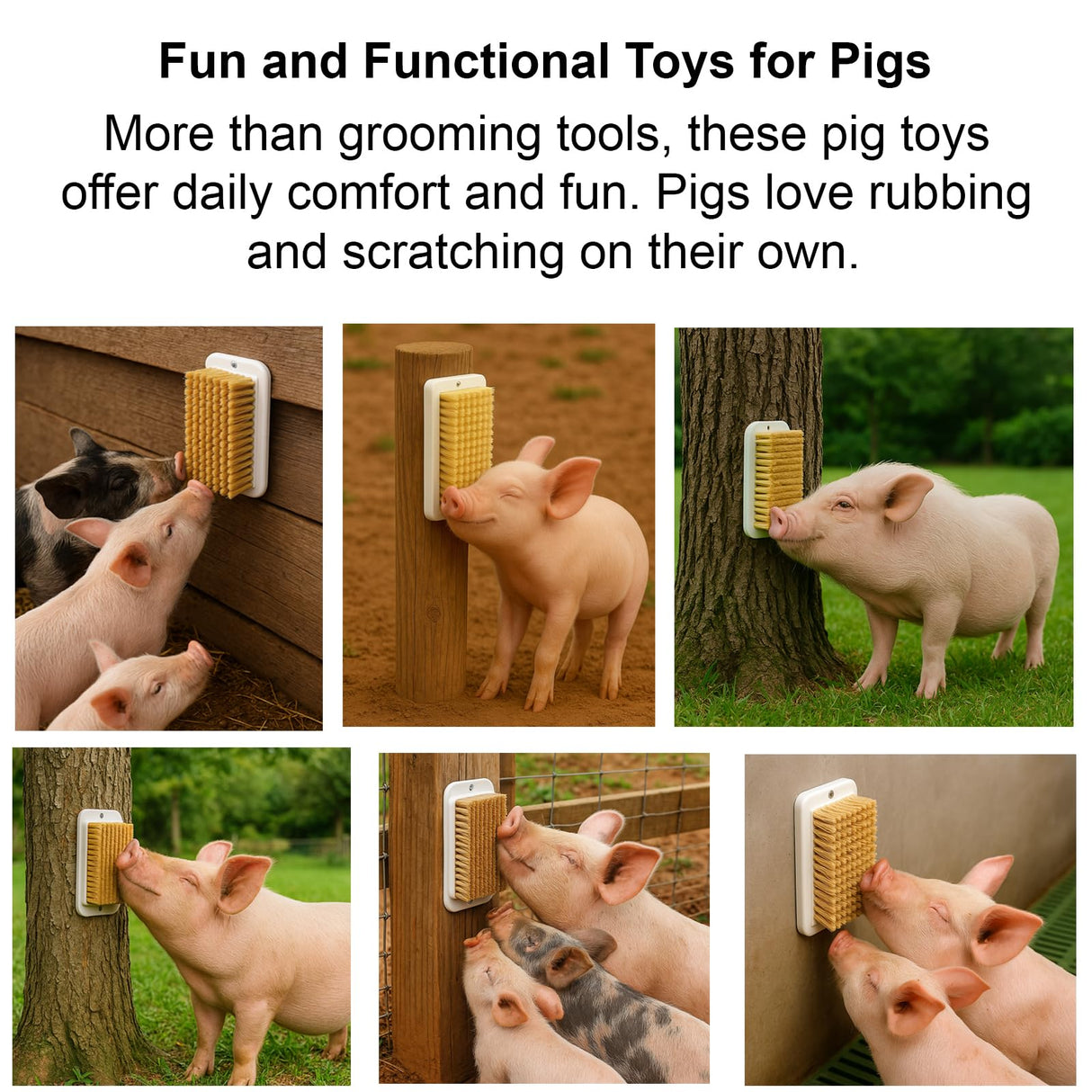 2Pcs Pig Enrichment Toy, 2-in-1 Self-Grooming and Scratch Brush for Mini Pigs, Encourages Natural Behavior, Reduces Stress, Easy Install for Pens, Barns, or Yards