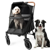 AdventEdge Premium Large Dog Stroller for Pets up to 55lbs, Dog Stroller for Medium Dogs, All-Terrain pet Stroller with Carbon Steel Frame & Breathable Mesh, Black & Grey (Large)