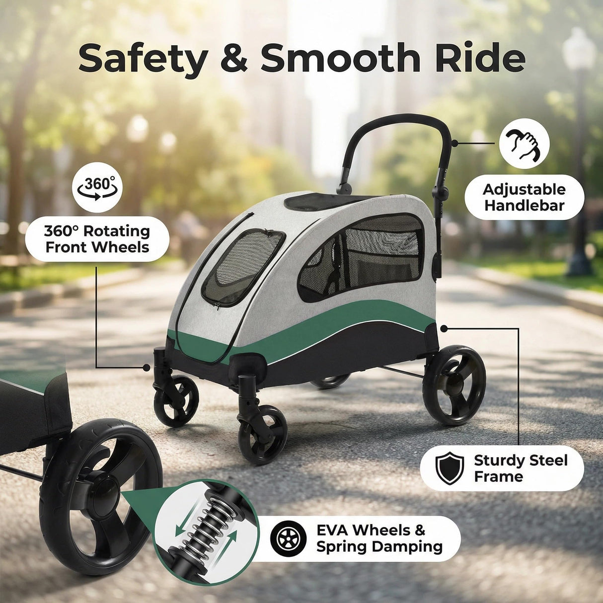 Dog Stroller for Large Dogs, Extra Large Pet Stroller Up to 160 Lbs, Foldable, Ventilated,360° Rotating Wheel, Easy Wash Pet Wagon with Adjustable Handle & Storage Pocket ﻿
