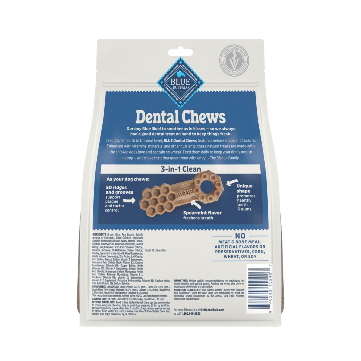 Blue Buffalo Medium Dental Chews for Dogs, Daily Dental Care Dog Treats Made in The USA with Natural Ingredients, Chicken & Spearmint (14 Count)