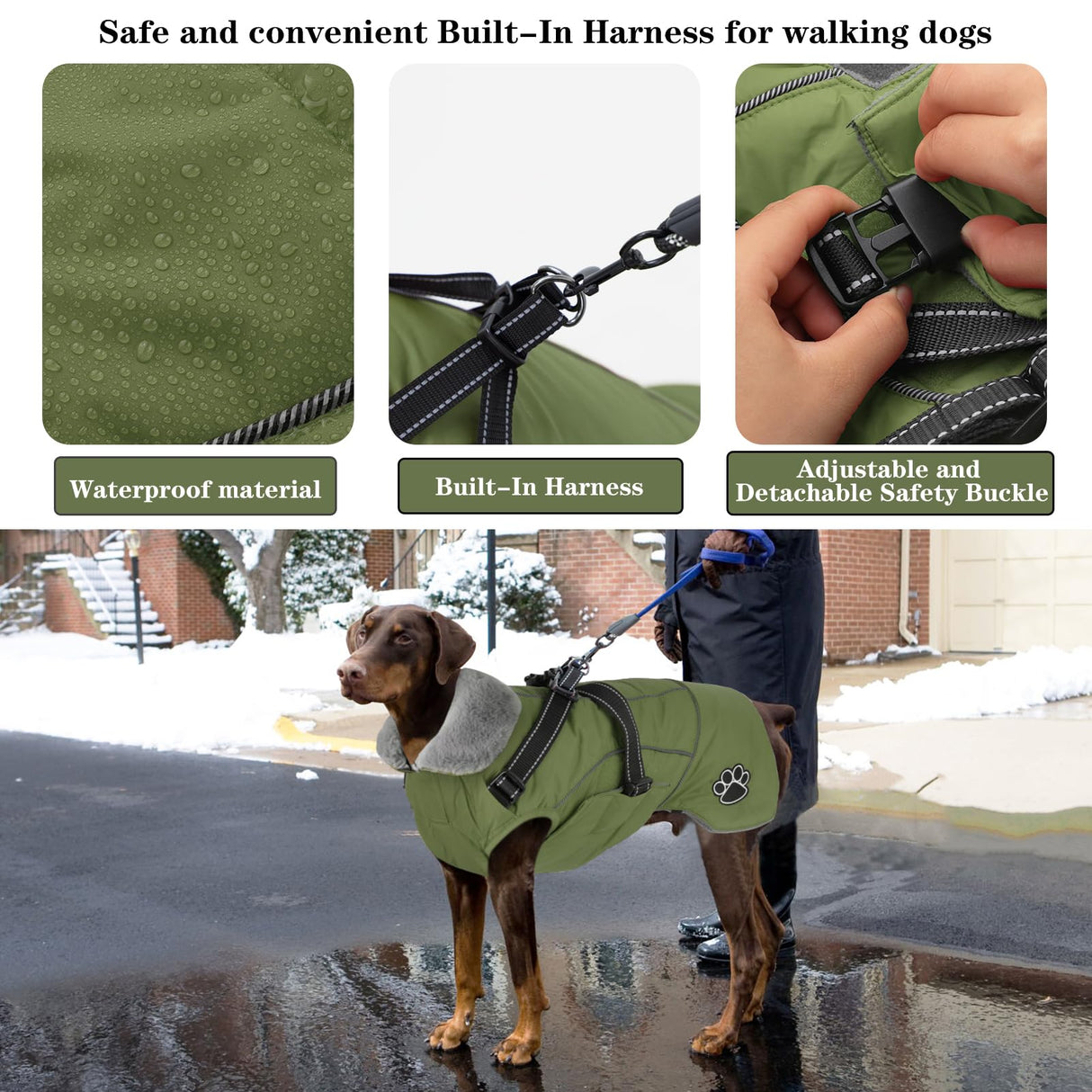 Doglay Dog Coat with Harness, Reflective Warm Dog Jacket Waterproof Puppy Winter Coat for Cold Weather, Adjustable Fleece Jacket for Small Medium Large Dogs