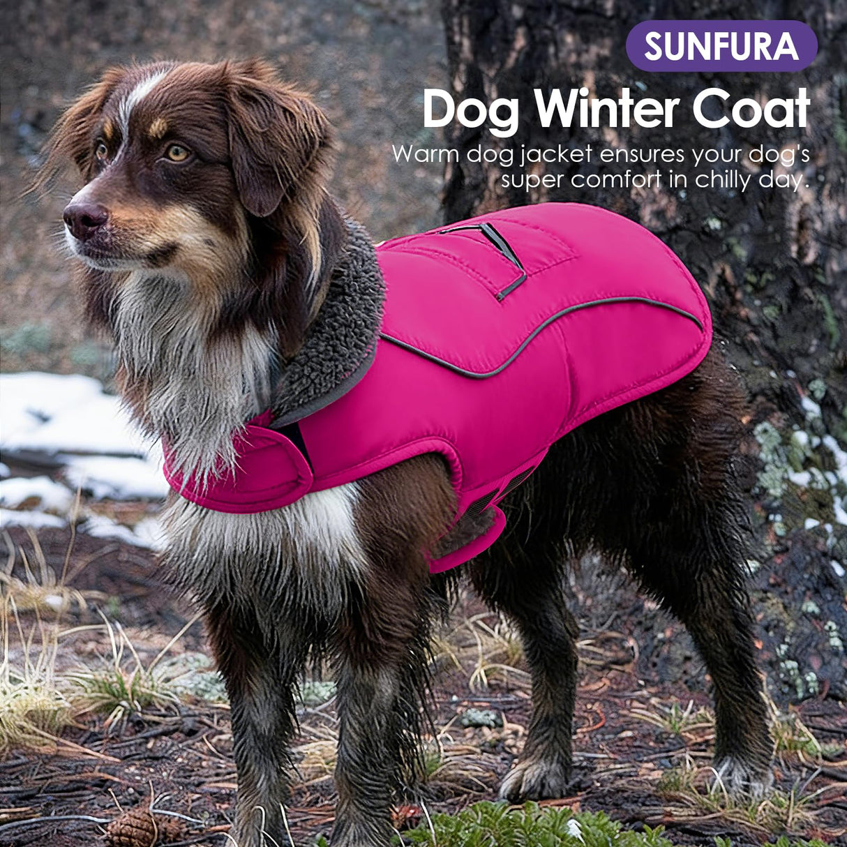 SUNFURA Dog Winter Coat, Medium Dog Coat Jacket with Fleece Lining for Cold Weather, Warm Puffer Jacket Turtleneck Snowsuit with Leash Hole for Jack Russel, Boston Terrier, Hot Pink M