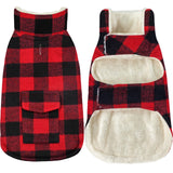 Malier Winter Coat for Dogs - Classic Plaid Fleece Cold Weather Jacket With Pocket, Windproof Warm Vest Clothes for Small Medium Large Dogs (Red, Medium)