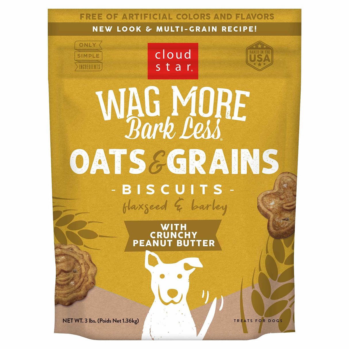 Cloud Star Wag More Bark Less Oats & Grains Crunchy Dog Treats, Peanut Butter, 3 lbs. Bag