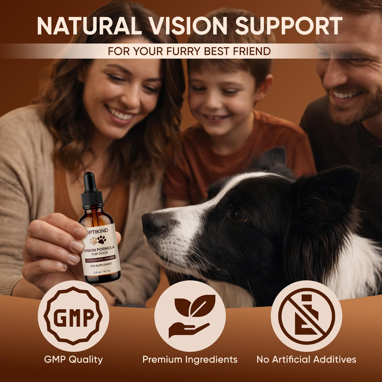 OptiKind Vision Drops for Dogs, Eye Drops for Dogs, Complete Eye Health Support with Powerful Antioxidants, Omega-3 Oil, Lutein, Bilberry Extract, Zeaxanthin & Lycopene, 2 fl oz / 60 ml (1)