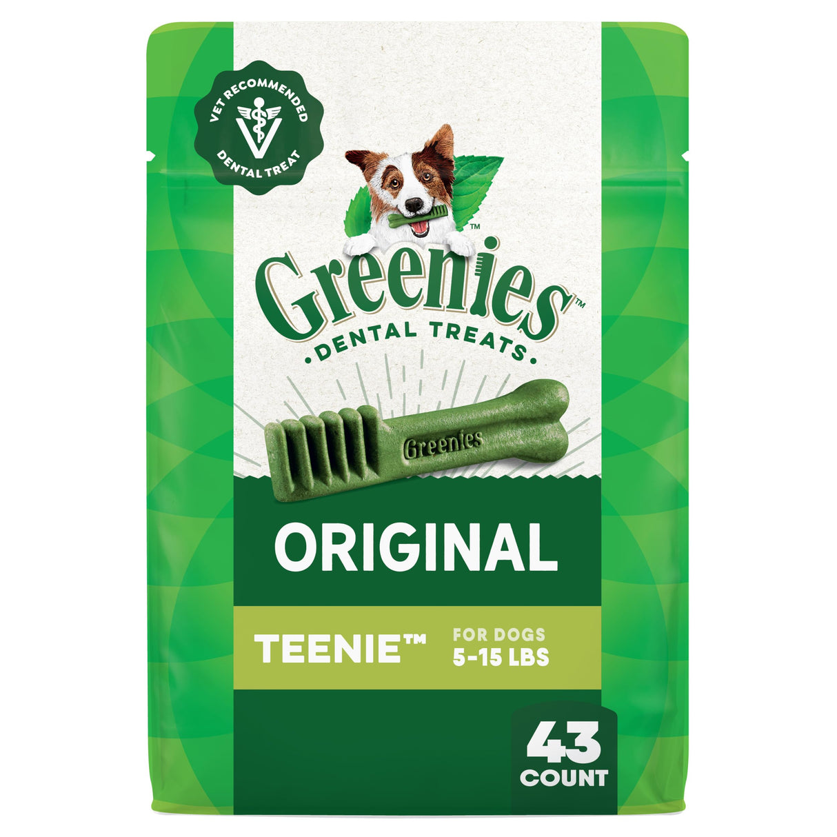 Greenies Veterinarian-Recommended Natural Dental Dog Treats Teenie Size, Original Flavor, 12 oz. Pack, 43 Count