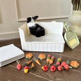 Yuoaes Large Rabbit Litter Box Bunny Potty Training Corner Litter Pan Comes with Liners Rabbit Pee Pads, Small Animal Bedding Toilet for Guinea Pig, Ferret, Hamster, Bunnies (White)