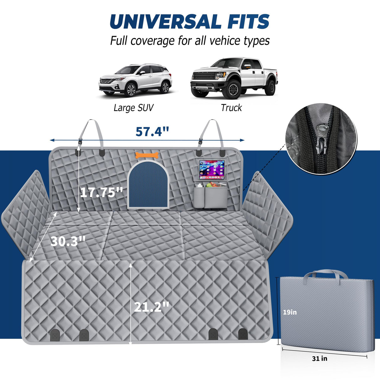 Truck Dog Seat Cover for Back Seat, Machine Wash, 450lb Support for 1-4 Large Dogs, Install in 3Mins, 3Y Assurance, Waterproof & Scratch-Proof, Back Seat Extender for Full Size Crew Cab Truck SUV