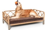 wallowsun Dog Bed with Cushion, Cooling Elevated Raised Beds with Rattan Breathable Mesh and Universal Mat, Indoor & Outdoor Pet Cots for Large Dog, Brown