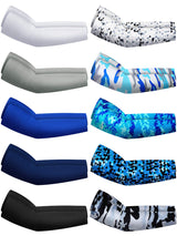 Hicarer 10 Pair UV Sun Protection Arm Sleeves Compression Sports Cooling Sleeves for Men Women Teenager Youth Golf Baseball Basketball Running Outdoor (Blue Series, Novel Camo)