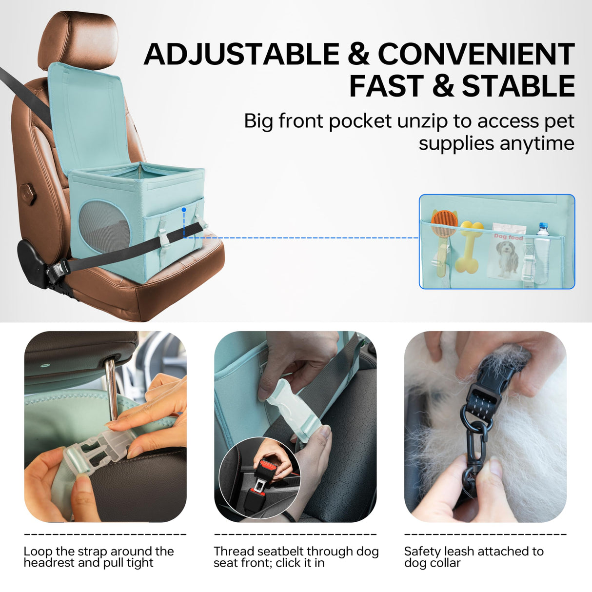 Dog Booster Car Seat with Washable Removable Cover for Small Dogs up to 13 lbs,Fits Car Truck SUV,(Green).