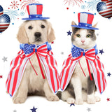 JaGely 3 Pcs 4th of July Dog Outfit Memorial Day Dog Costume Set Includes Top Hat, American Flag Bow Tie Collar and Cape Patriotic Pet Outfit for Dogs Cats Puppy Kitten(S,Classic)