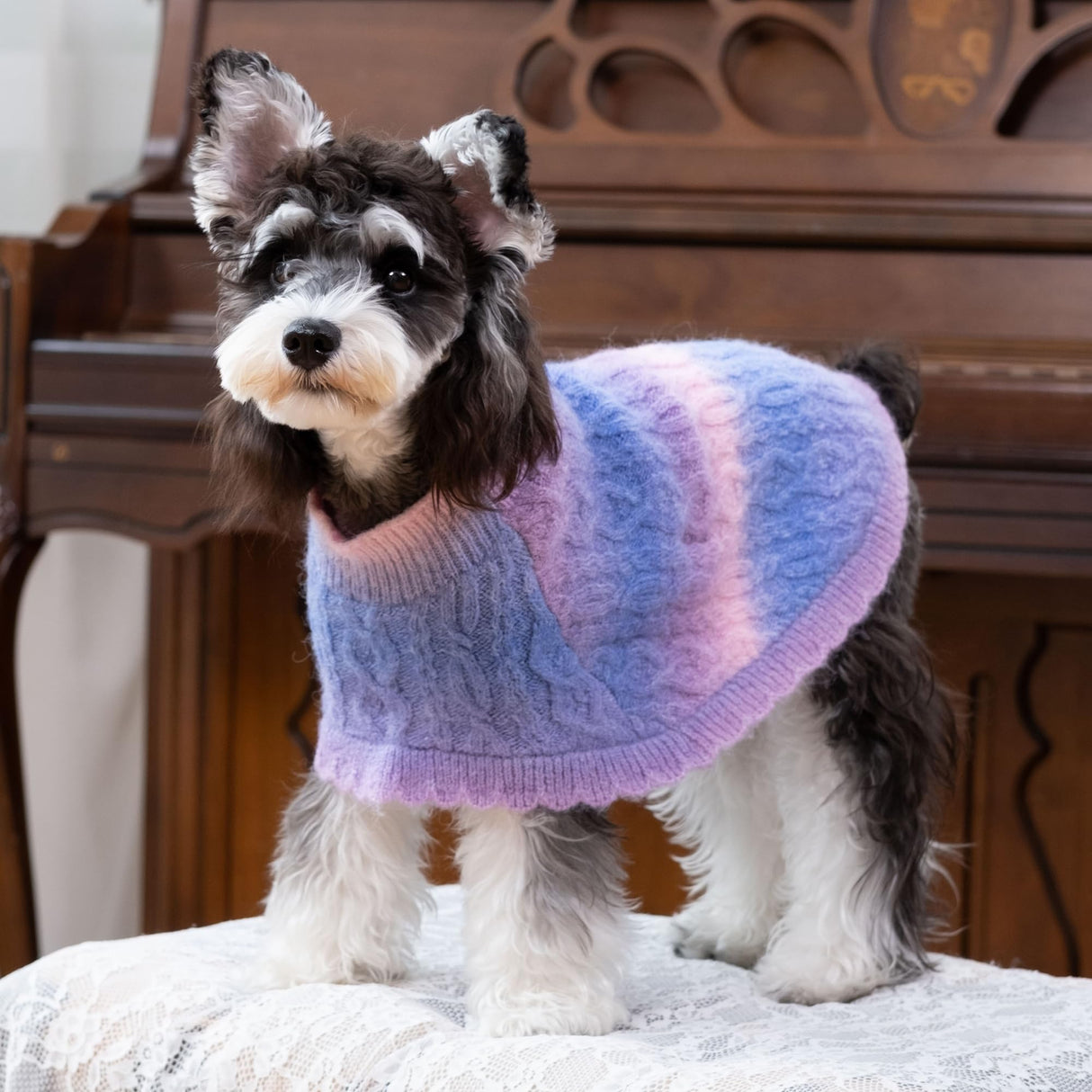 UNIPUP Rainbow Mohair Dog Sweater Cloak, Cold Weather Coat Dog Jacket for Small Dogs, Classic Turtleneck Thick Puppy Clothes with Leash Hole DS93L