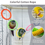 Jevnd 6-Ring Bird Swing Toy for Cage, Colorful Cotton Rope Perch for Parrots Soft Grip, DIY Adjustable Hanging Parakeet Toys, Interactive Multi-Bird Swing and Climb for Budgies, Lovebirds, Cockatiels