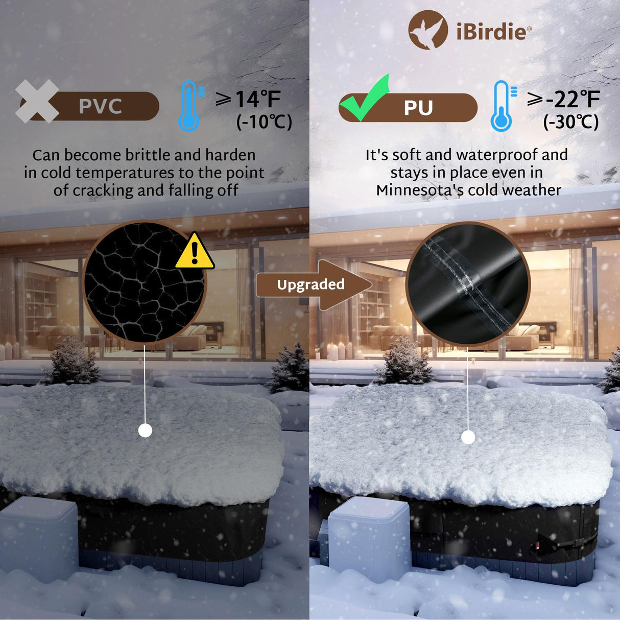 iBirdie Outdoor Waterproof Hot Tub Cover 88 x 88 inch fit 85 x 85 or 86 x 86 or 87 x 87 Square SPA 600D Heavy Duty Weatherproof Protectors Protective Cover Cap
