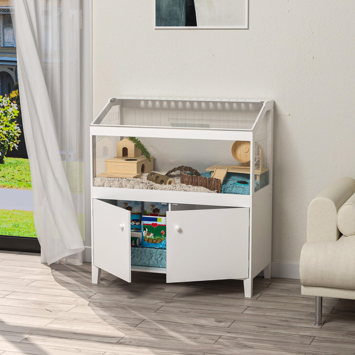 GDLF Hamster Cage with Storage Cabinet Small Animal Cage, Easy View Acrylic Panels, Large Habitat for Hedgehog Gerbil & Rat 39.5"x19.7"x43.7"