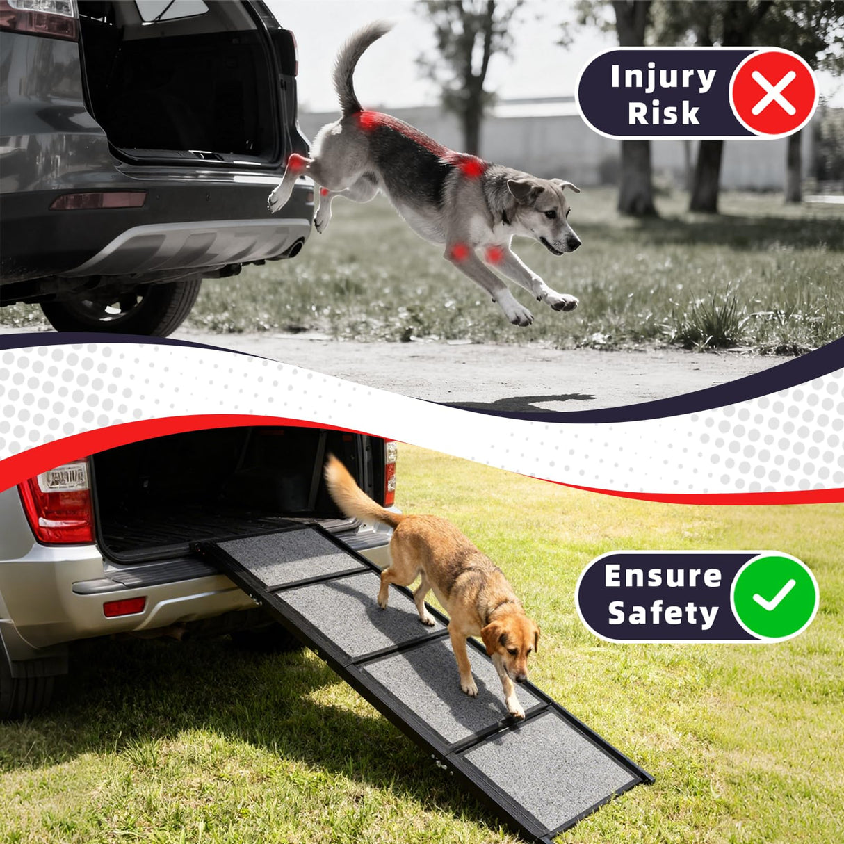 PENSUN Dog Ramp for Car, 71" x 20" Foldable Pet Ramp with Non-Slip Rug Surface, Portable Dog Car Ramp for Medium & Large Dogs Up to 250LBS Enter SUV Car & Truck