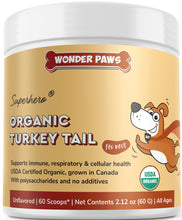 Load image into Gallery viewer, Wonder Paws Organic Turkey Tail Mushroom for Dogs – Powerful Turkey Tail for Dogs Mushroom Powder for Immunity, Respiratory, Digestion &amp; Cellular Health–with Beta Glucans &amp; Polysaccharides- 2.12 oz
