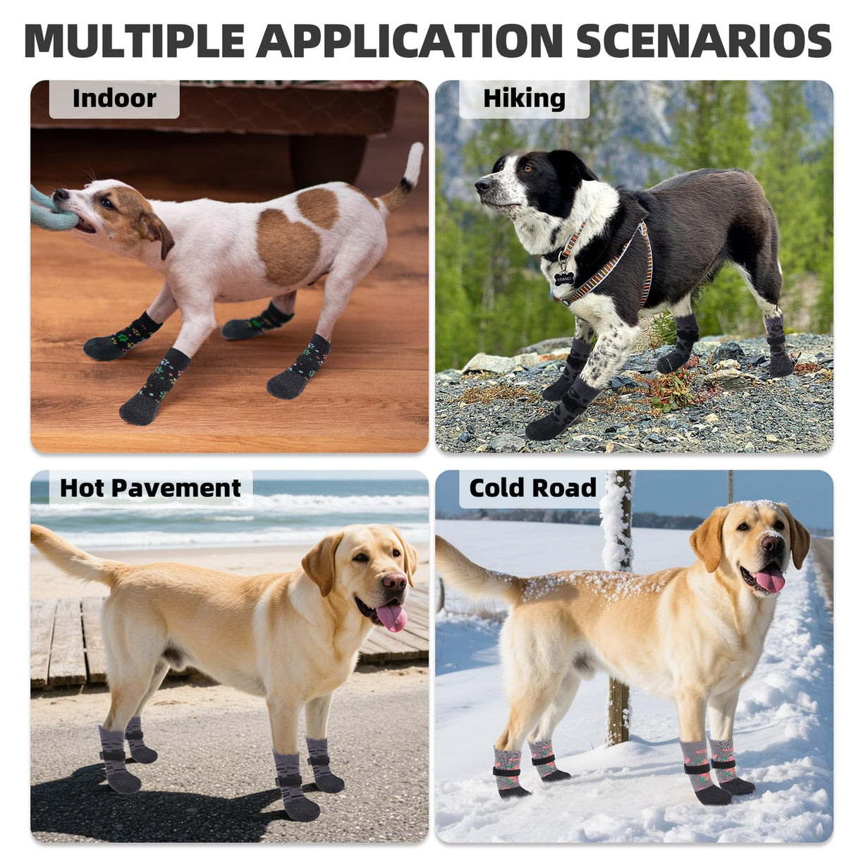 PUPTECK Anti Slip Dogs Shoes for Hot/Cold Pavement, Senior Booties, Rubber Boots & Paw Protectors for Small Medium Large Size Dogs to Prevent Licking, Grippy Socks for Hardwood Floors, Tiger XXL