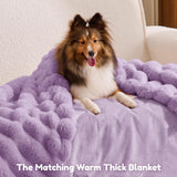 ChiXnuggle Human Dog Bed for Adult - Luxury Striped Faux Fur Giant Dog Bed with Portable Handle, Egg Orthopedic Foam Pad with Thick Blanket, 72"x40"x10", Purple