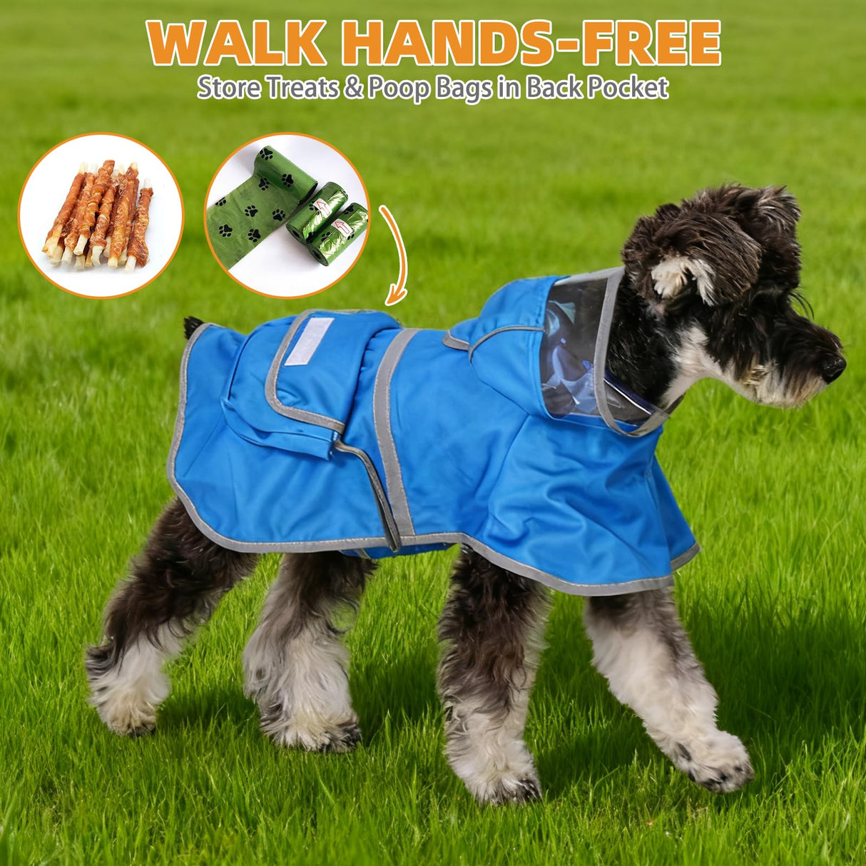 KOOLTAIL Dog Raincoat, Reversible Pet Rain Jacket Clear Hooded Double Layer with Storage Pocket, Adjustable Waterproof&Windproof Reflective Puppy Poncho with Leash Hole for Small Medium Large Dogs, L